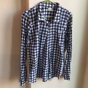 Navy and white gingham button down